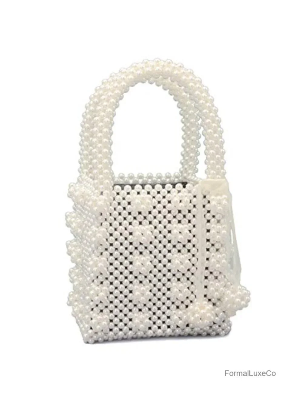 Handmade Beaded Tote Bag Faux Pearl Crystal Evening Purse